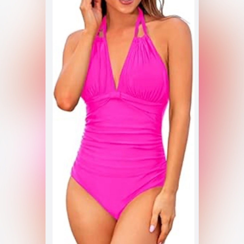 Tempt Me Bright Pink Halter One-Piece Swimsuit